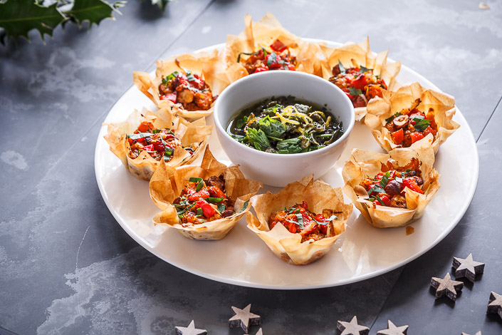Christmas Nibbles - Smokey Squash & Pepper Stars with a Caper Herb Dip