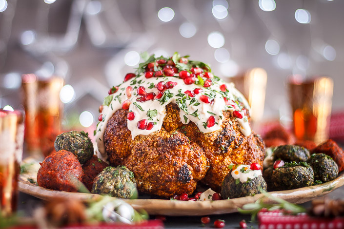Christmas Cauliflower with Herby Stuffing Balls