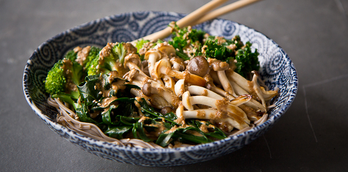 Japanese Soba Noodles with Mushrooms