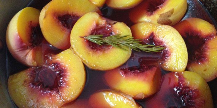 Poached Nectarines in Sweet Wine