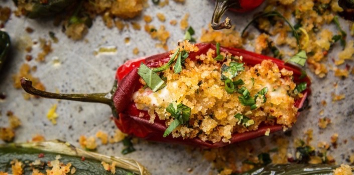 Roasted Chillies Stuffed with Cashew Cheese