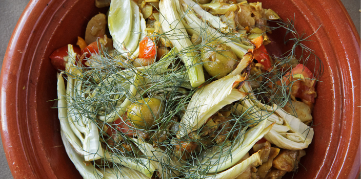 Vegetarian Tagine with Fennel, New Potato and Green Olives